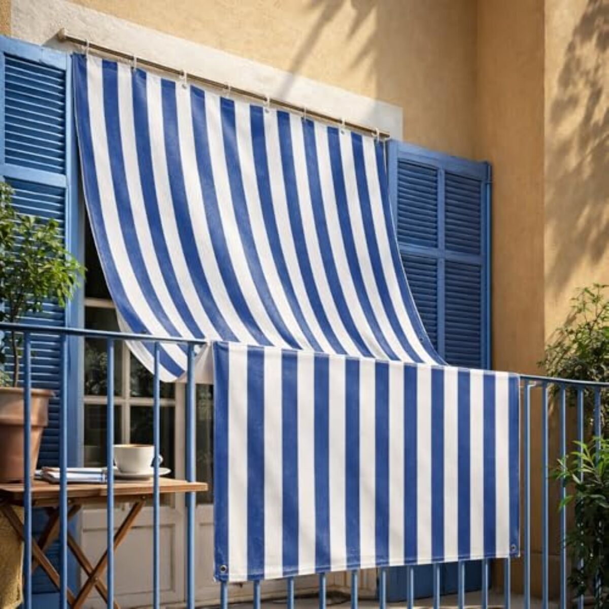 Intrecci Tenda da Sole Impermeabile per Verande e Balconi con Occhielli, Righe Blu
