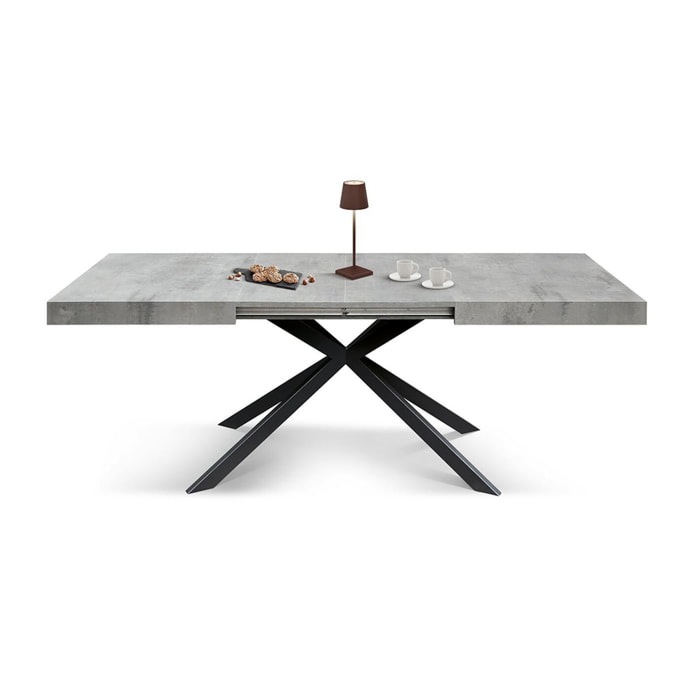 Tavolo CAMAIORE in legno, finitura grigio cemento e base a X in metallo antracite, allungabile 180×90 cm – 260×90 cm