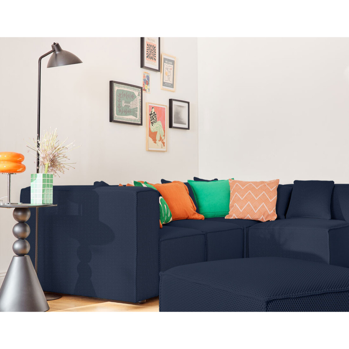 Arty - canapé modulable d'angle droit 5 places - en tissu mailles 3D - Bleu