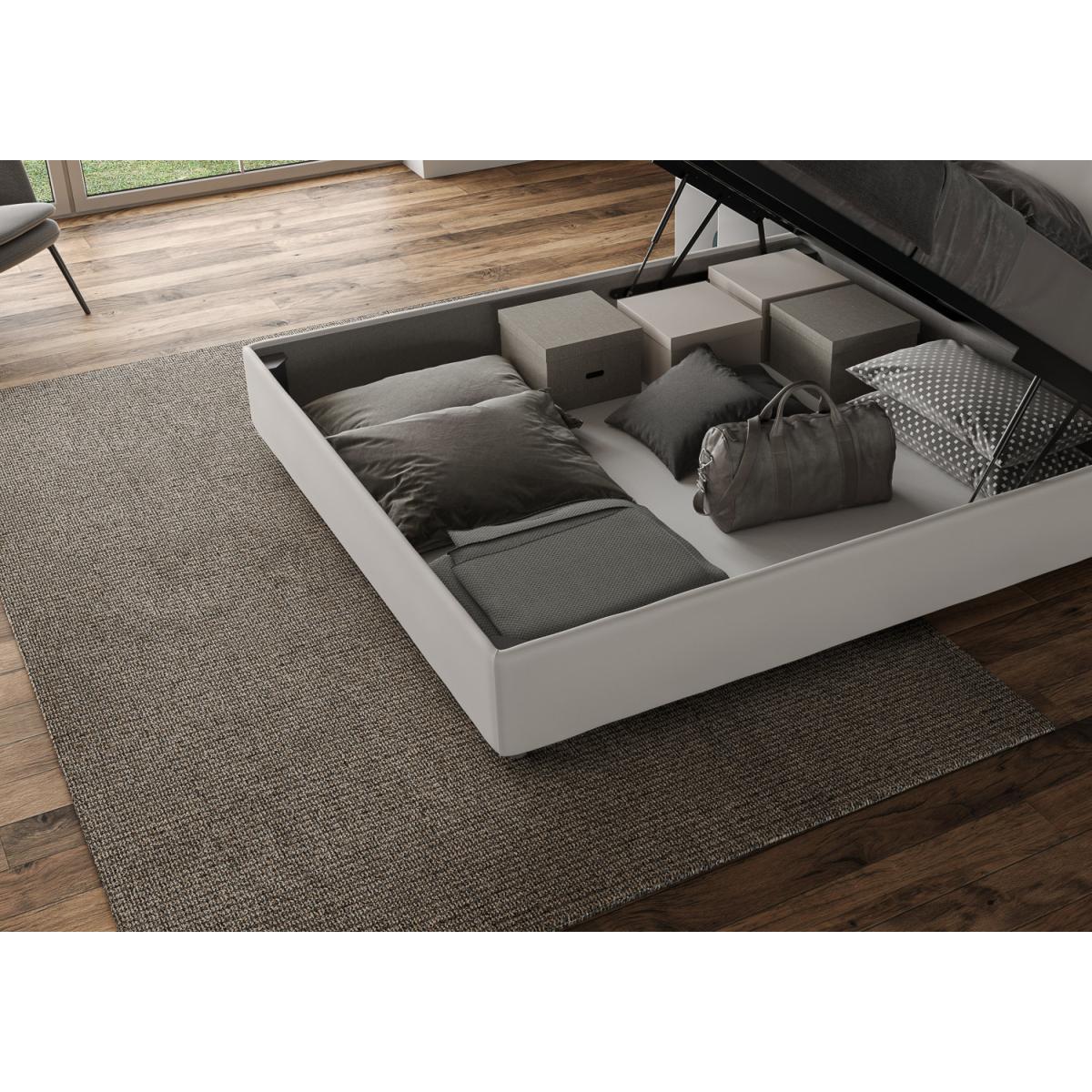 Cama con almacenaje acolchada 160x200 cuero sintético blanco Mika