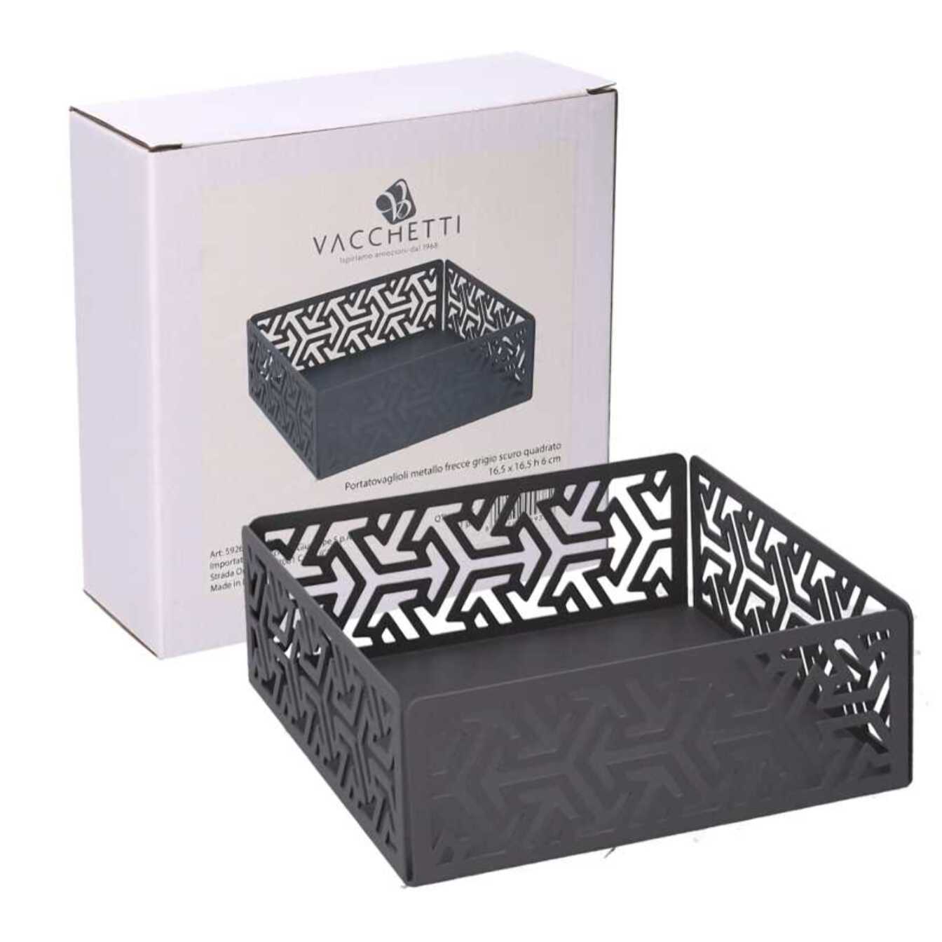 Portatovaglioli in metallo frecce grigio quadrato cm16,5x16,5x6