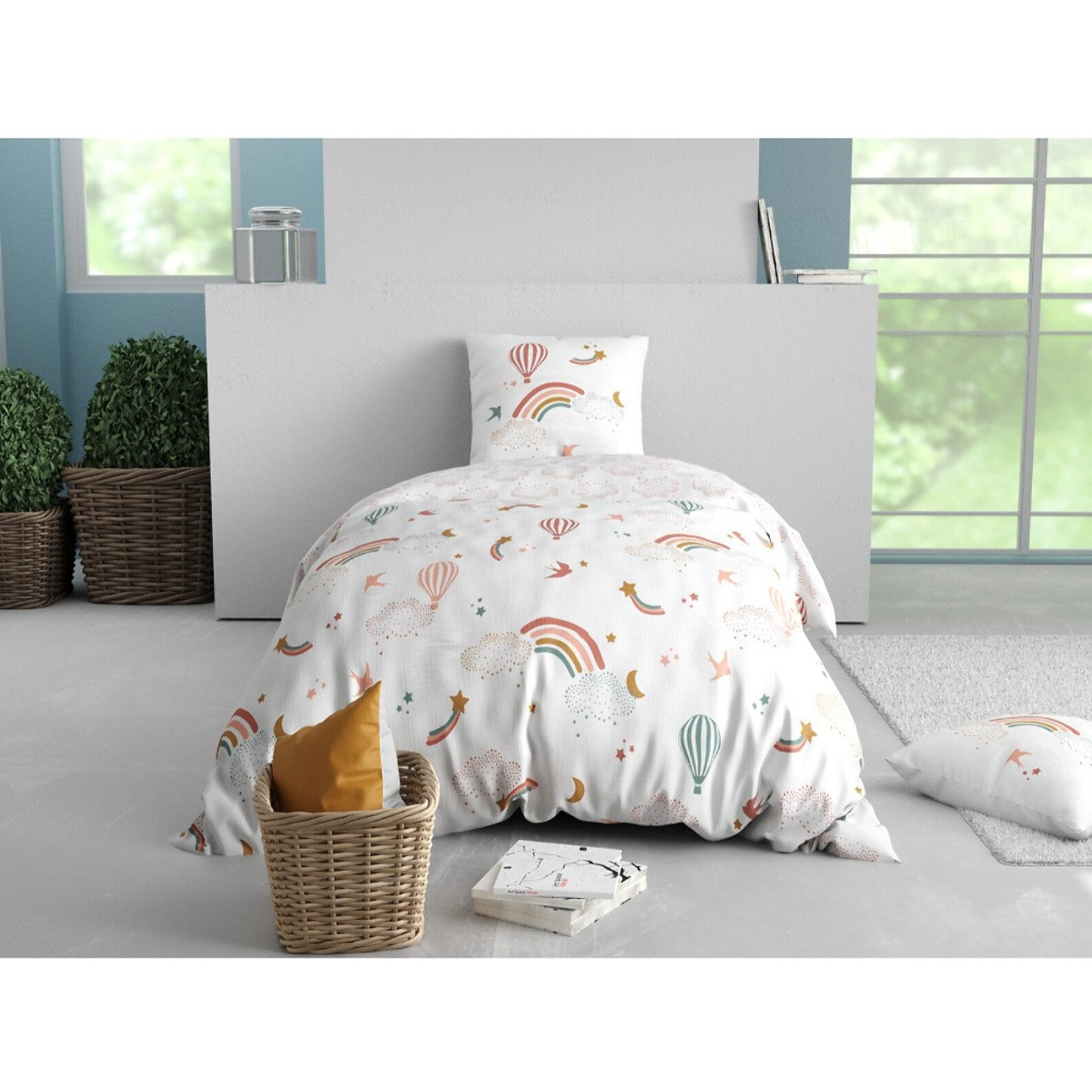 Parure housse de couette 2PCS en coton 57 fils - CELESTE
