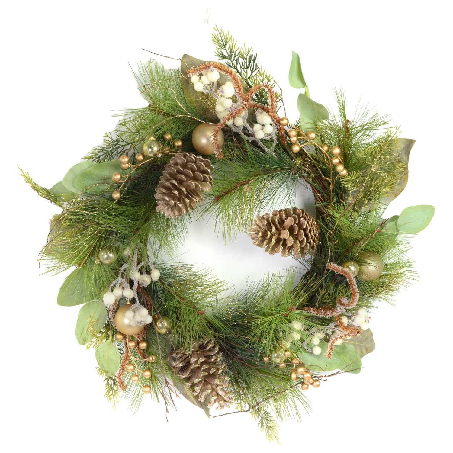 Ghirlanda oro con pigne verde cm ø60