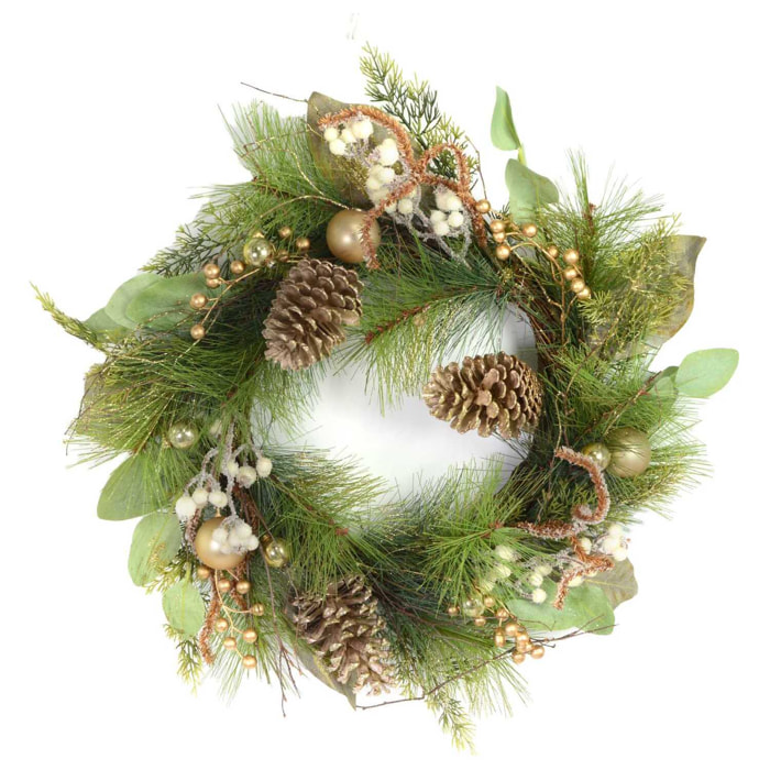 Ghirlanda oro con pigne verde cm ø60