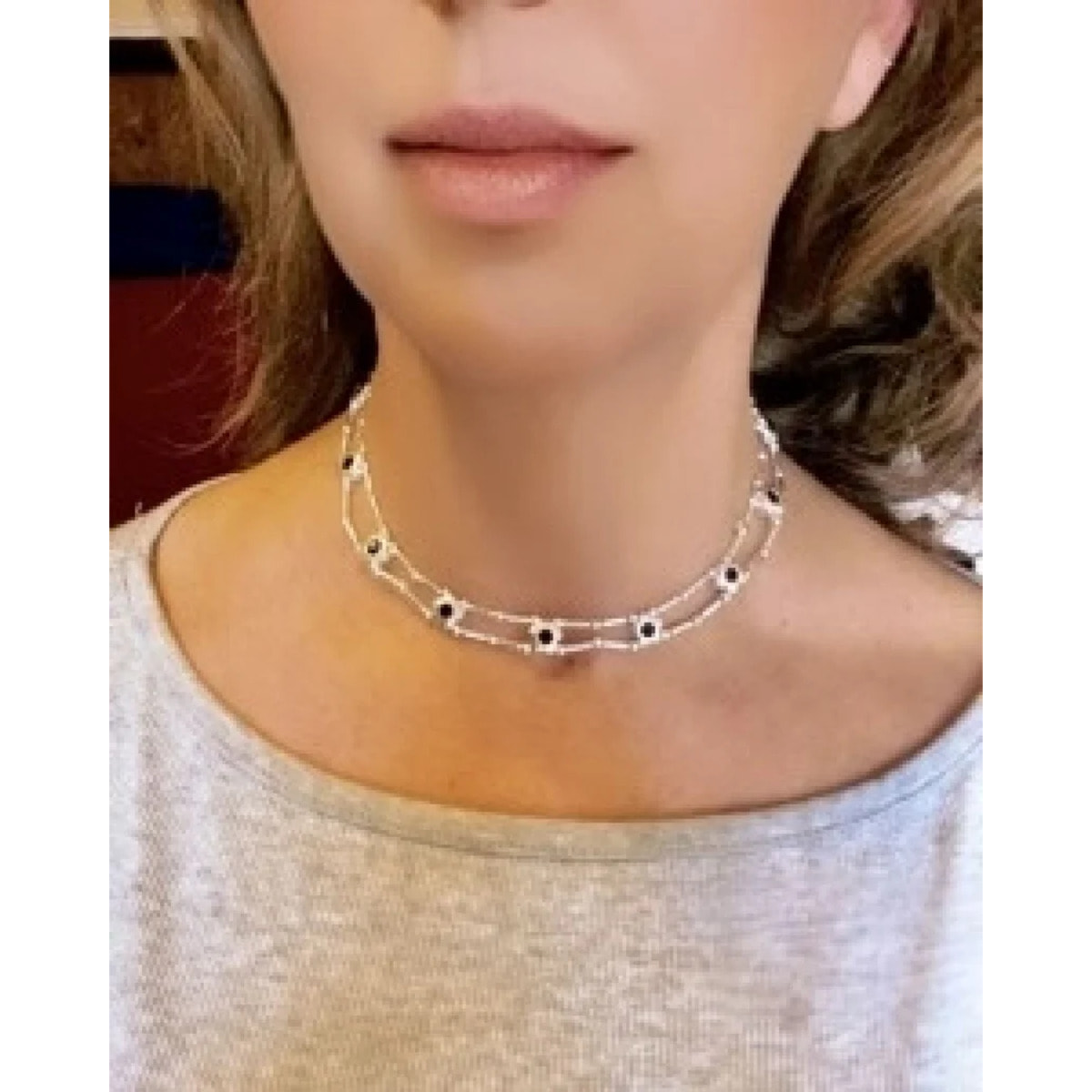 Gargantilla flores Sw en siam plata 10µ