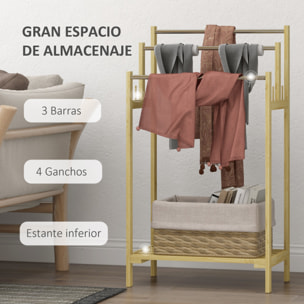 Toallero de Pie de Bambú, Toallero Escalera de Baño con 3 Barras de Acero Inoxidable, Estante Abierto, 4 Ganchos, Estilo Moderno, 50,5x31x90 cm, Natural