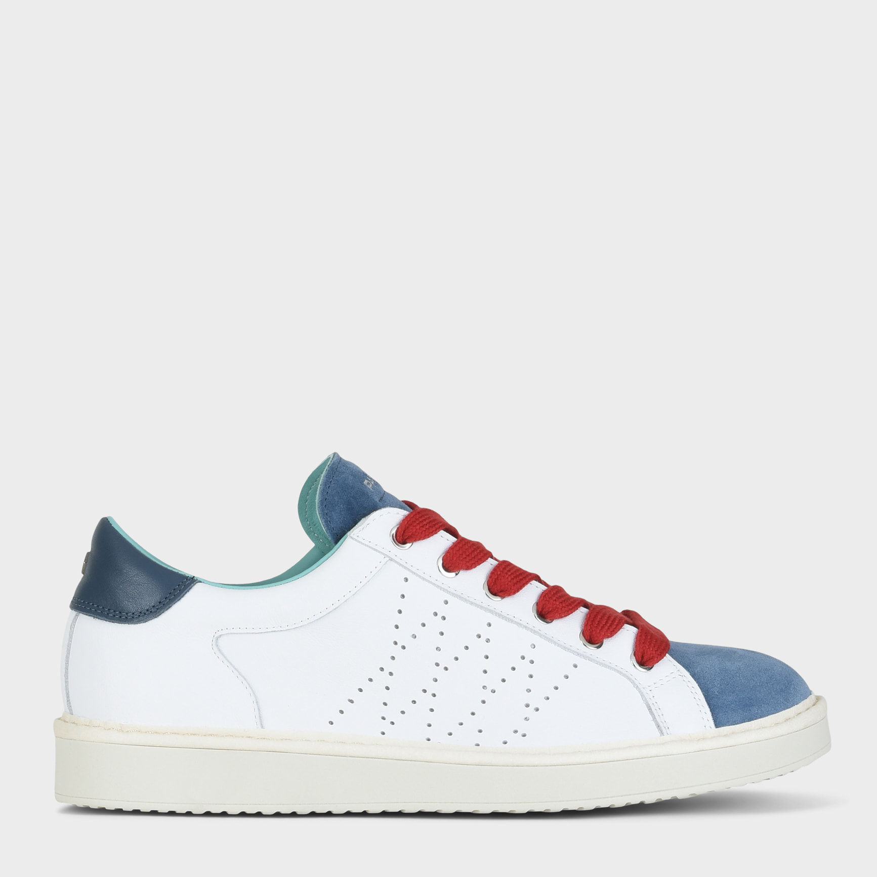 SCARPA ALLACCIATA P01 UOMO IN PELLE E SUEDE BIANCO-BLUE-ROSSO