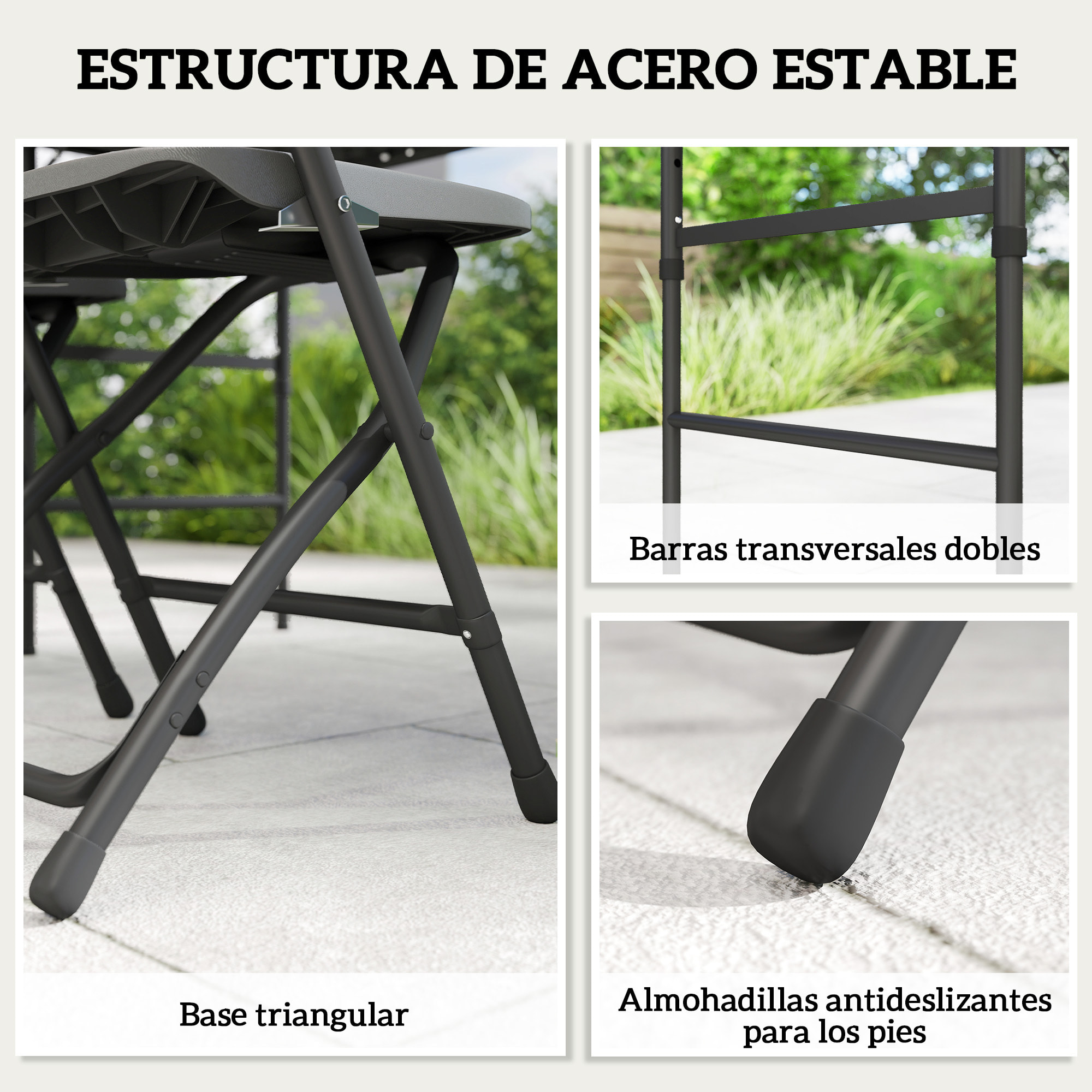 Conjunto de Mesa y Sillas Jardín de 5 Piezas, Muebles de Jardín Exterior con Mesa Plegable Ajustable de 55 a 74 cm, 4 Sillas Plegables y Encimera de HDPE, para Terraza Patio, Gris Oscuro