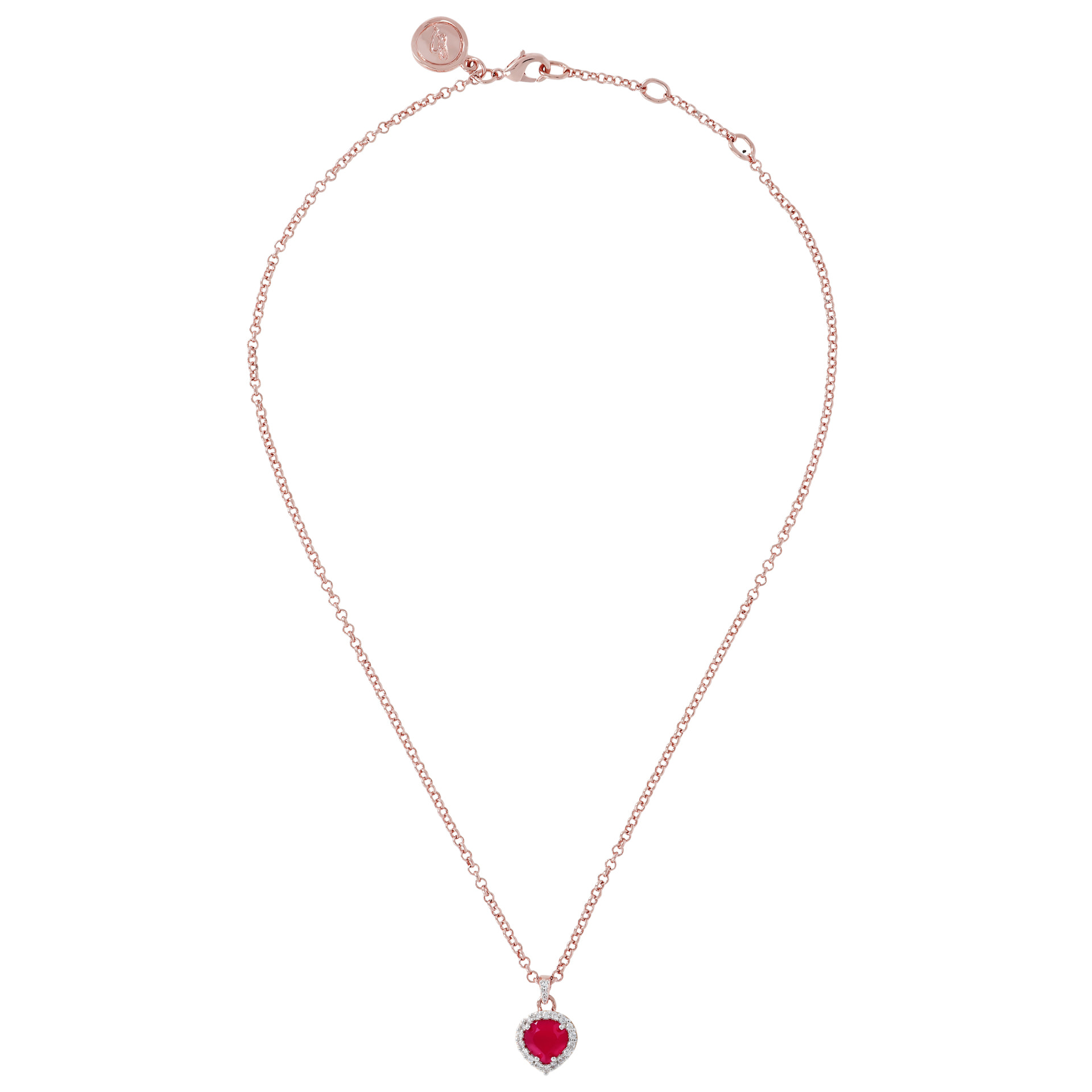 Collana Catena Rolo con Pendente in Calcedonio Fucsia e Pavé di Cubic Zirconia