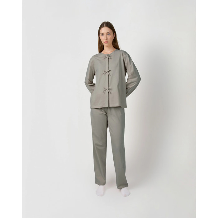 Pijama largo de algodón lazo gris