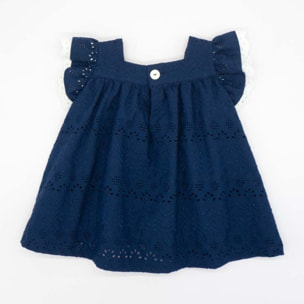 VESTIDO CON VOLANTES BORDADO AZUL