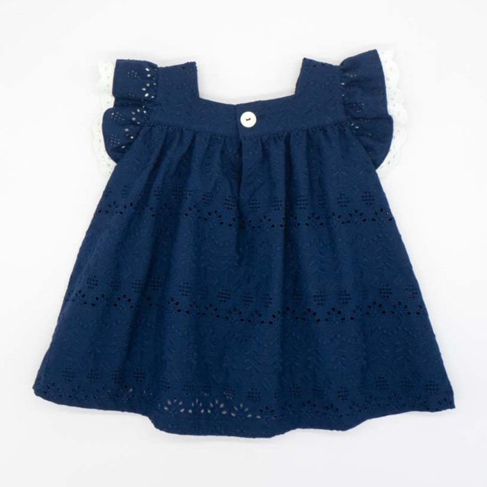 VESTIDO CON VOLANTES BORDADO AZUL