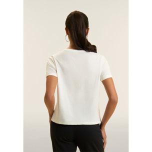 T-shirt cropped in jersey fiammato con risvolto sulle maniche