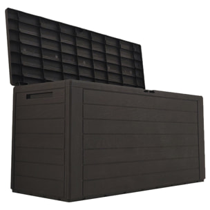 Baul de jardin 280 litros Prosperplast Woodebox de plastico en color ocre oscuro 116 x 43,8 x 55 cm