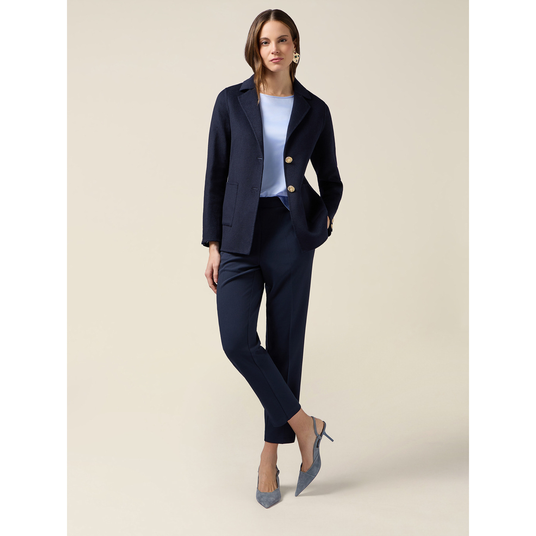 Oltre - Pantaloni regular in tessuto crêpe - Blu