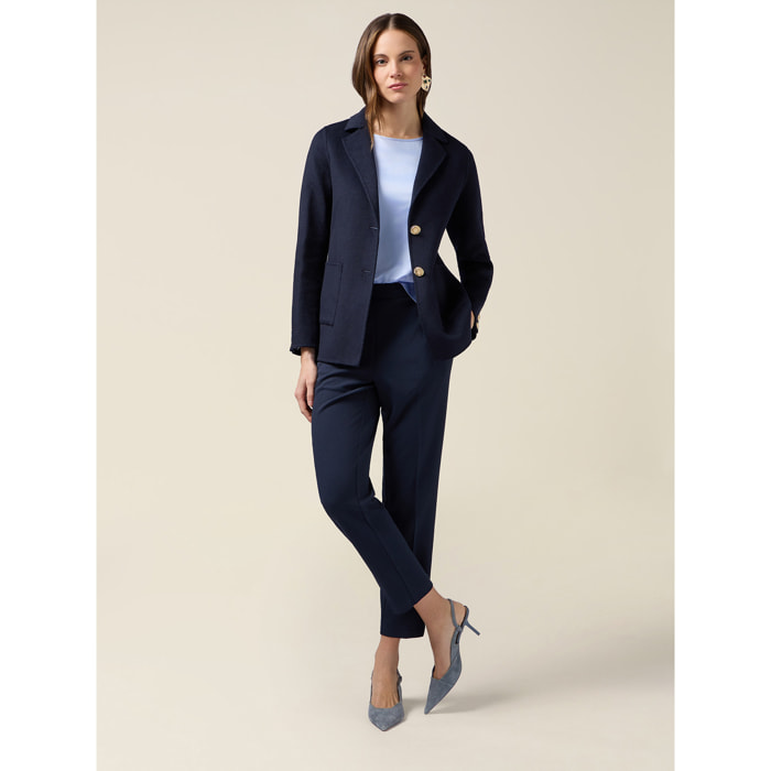 Oltre - Pantaloni regular in tessuto crêpe - Blu