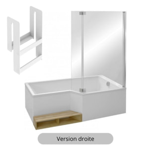 Pack baignoire bain douche antidérapante 160 x 90 Neo blanc mat - v.droite + pare bain chromé