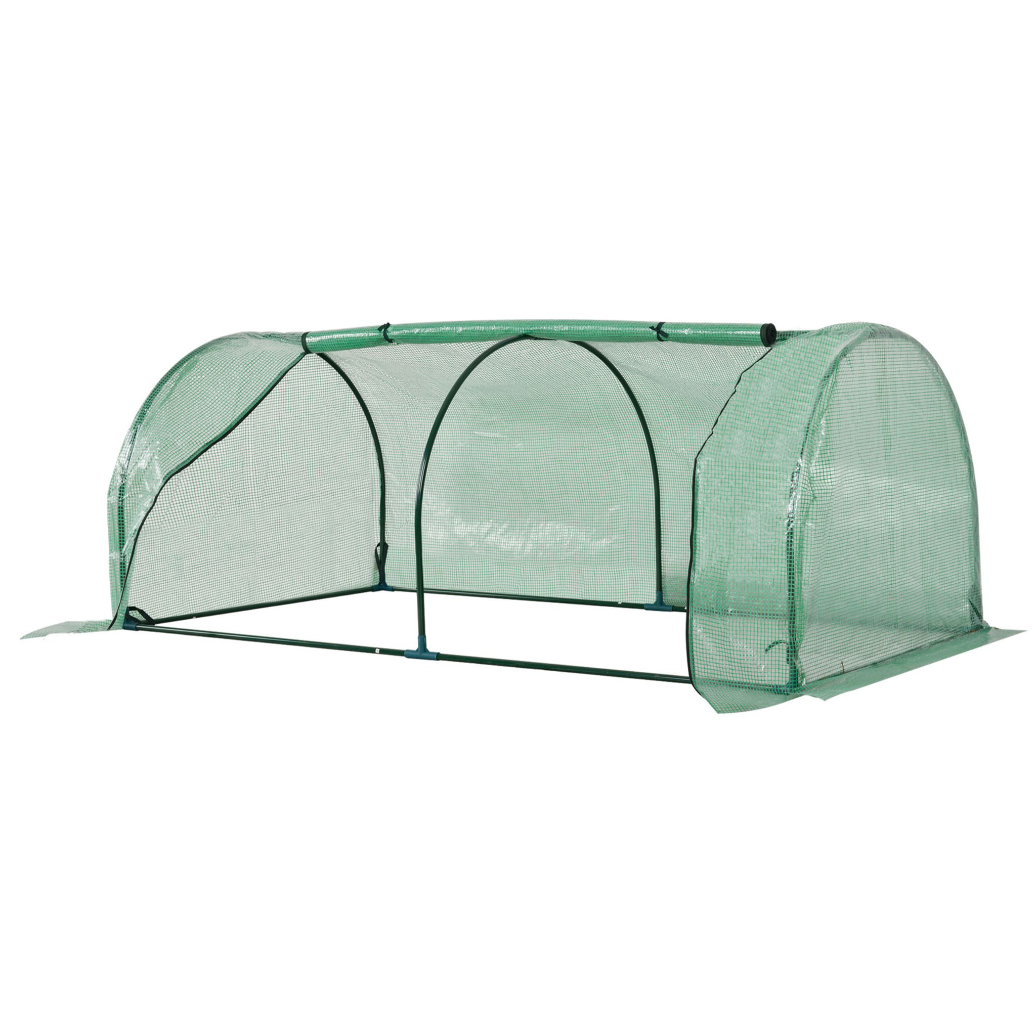 Serre de jardin tunnel serre à tomates dim. 2L x 1l x 0,8H m porte zippée enroulable bâche PE acier vert