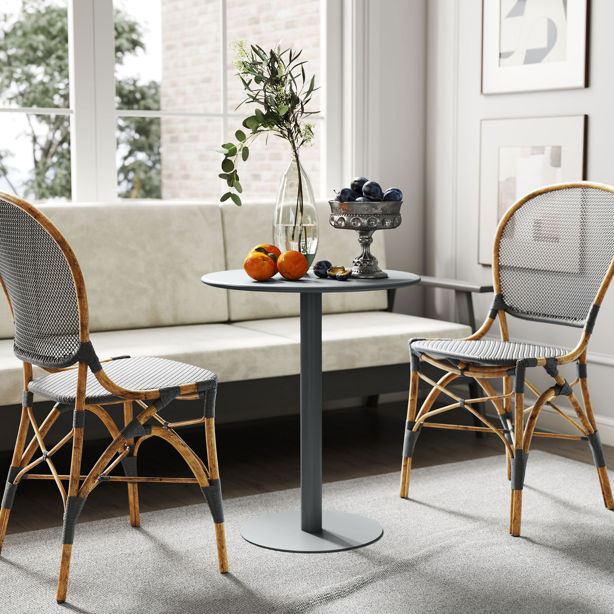 Mesa de Comedor Redonda para 2 Personas Mesa de Cocina de Acero para Interior y Exterior Ø60x72 cm Gris