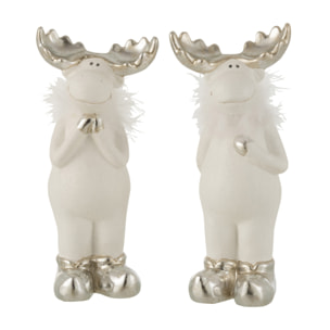 J-Line figurine de Noël Renne - céramique - blanc/argent - large - 2 pcs