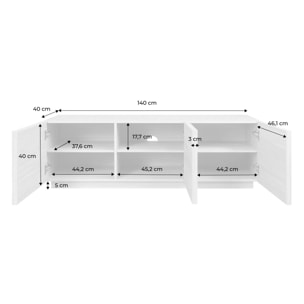 Meuble TV décor bois noyer 3 portes L 140 x P 43 x H 45cm - Kuba