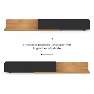 Meuble TV extensible Movena bois et noir L215-360cm