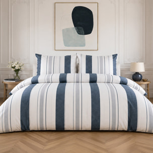 Parure housse de couette 100% percale de coton rayures verticales larges et fines - SIROUND