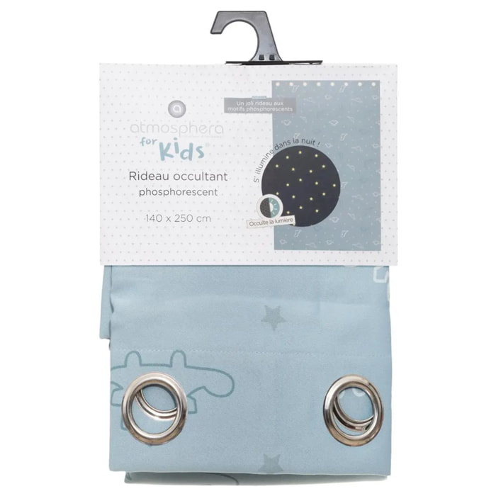 Rideau occultant enfant "Glow" dinosaure bleu clair 140x250cm