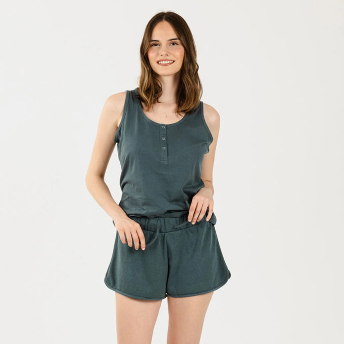 Conjunto deportivo short mujer verde azulado