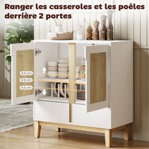 Buffet style nordique - 2 portes, étagère, 2 tiroirs - piètement bois banc effet bois clair