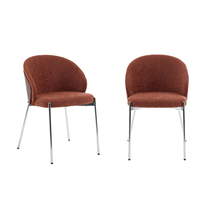Chaise bois de peuplier teinté noyer, acier et tissu texturé (lot de 2) PAUL
