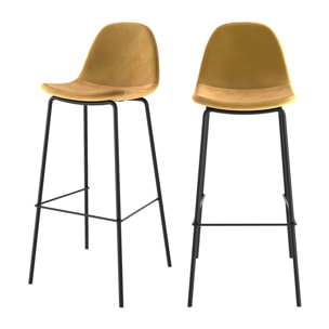 Lot de 2 chaises de bar en velours jaune 75 cm - Henrik