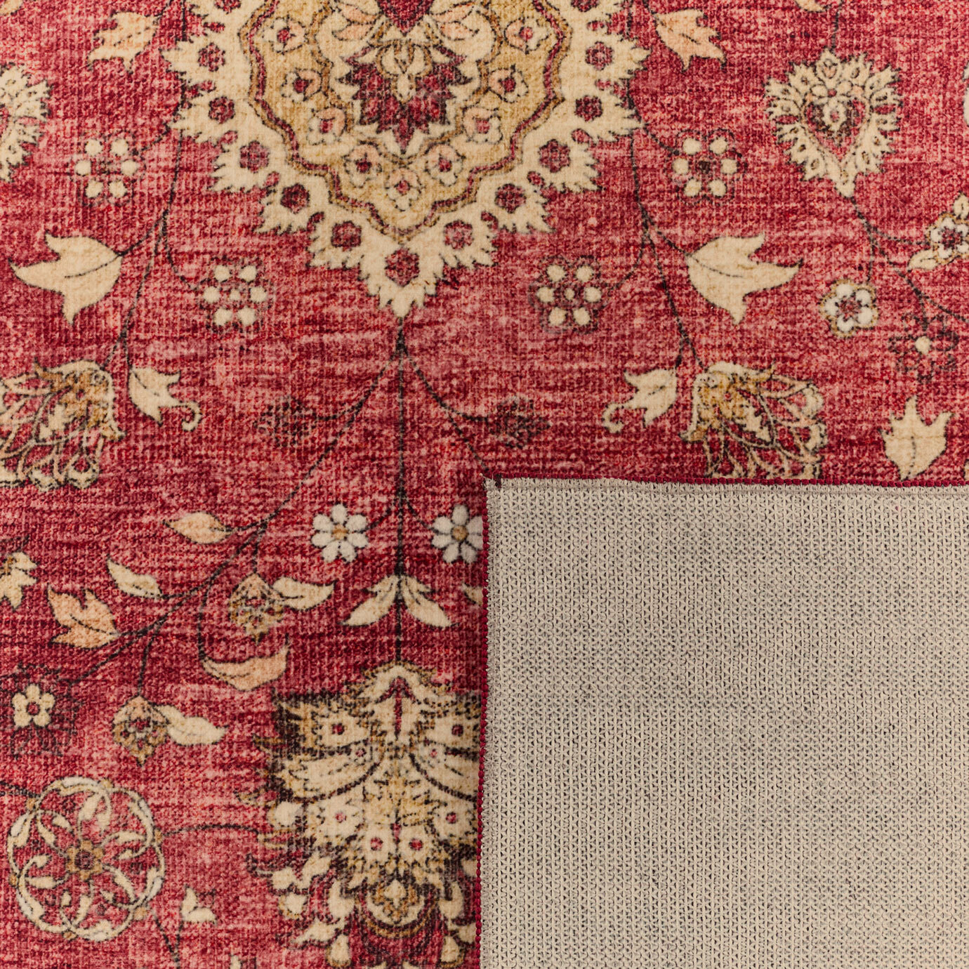 OTTOMAN - Tapis à poils courts doux à motif arabesque rouge