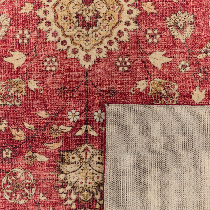 OTTOMAN - Tapis à poils courts doux à motif arabesque rouge