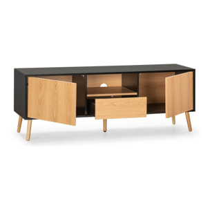 Mueble TV Apolo 1 Puerta 2 cajones, Color Negro/Madera