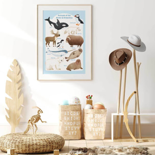 Affiche enfant animaux polaires  Affiche + cadre en bois - Chêne