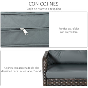 Conjunto de Muebles de Ratán Jardín 2 Sillones y Mesa de Vidrio Templado Marrón