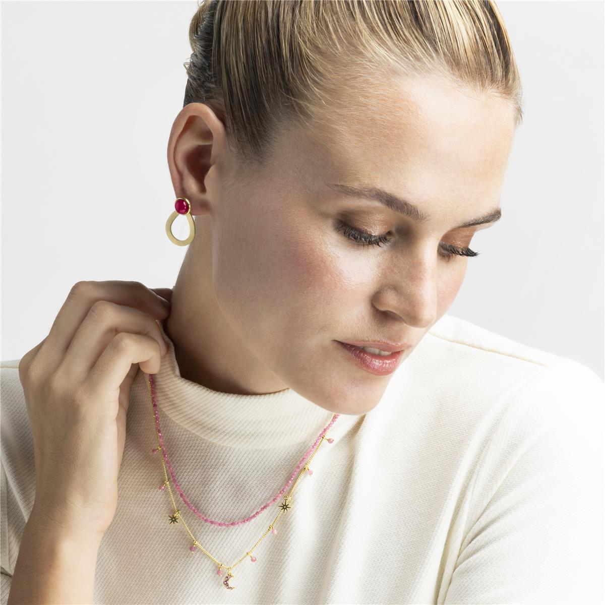 Pendientes con Agata Rosa acabado oro 18k