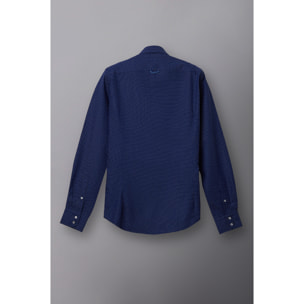 Camicia Uomo 2 Bottoni Button Down Slim Jacquard Fantasia Blu\Bianco