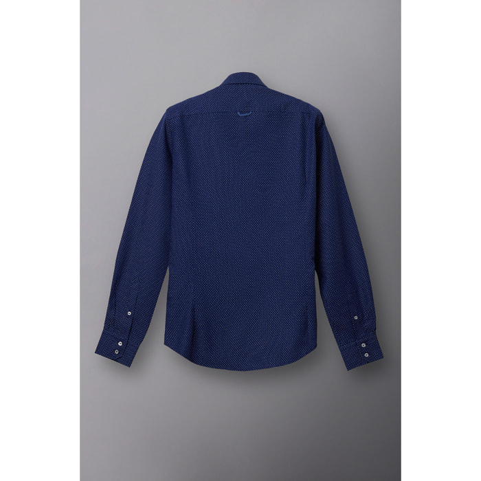 Camicia Uomo 2 Bottoni Button Down Slim Jacquard Fantasia Blu\Bianco