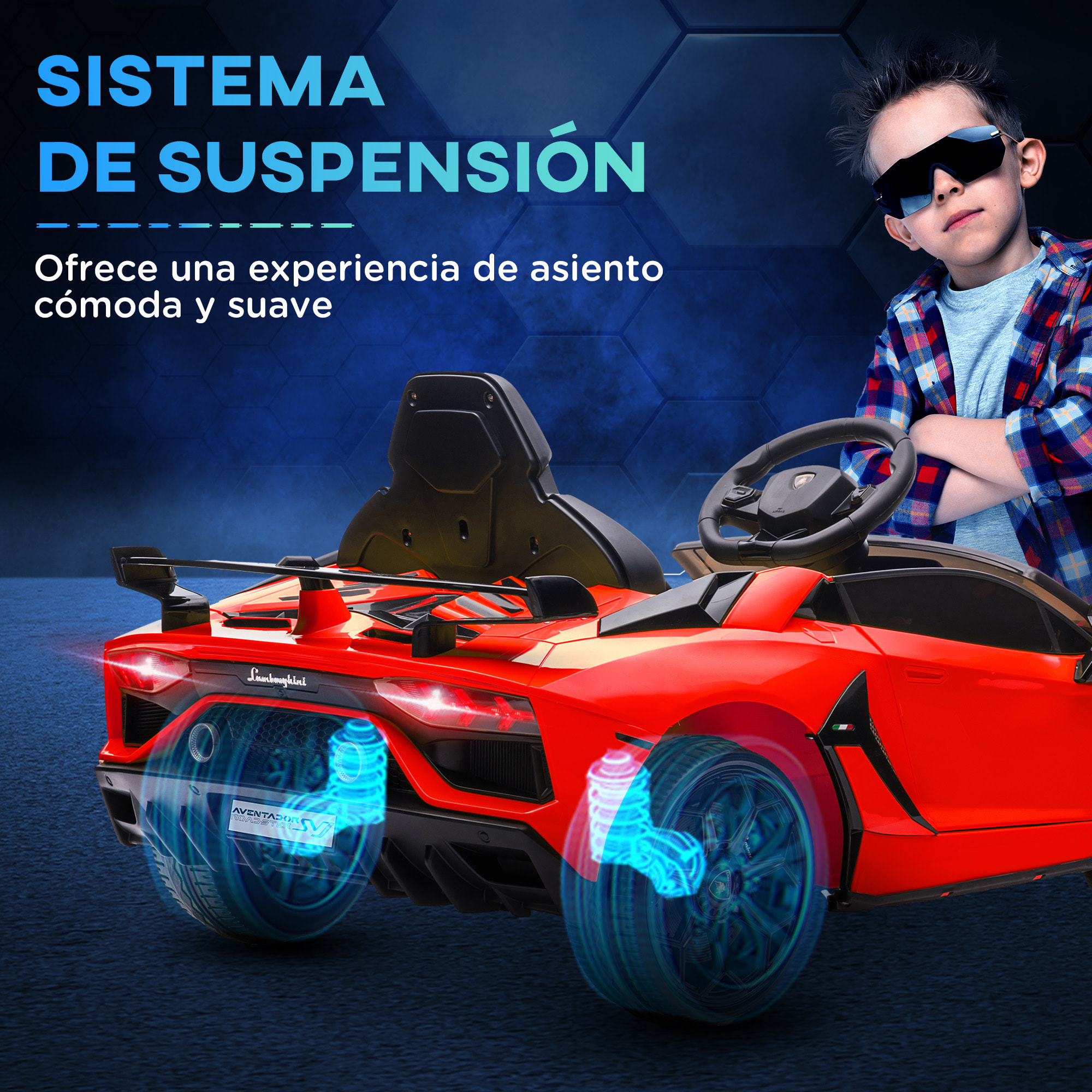 Coche Eléctrico Lamborghini para Niños Coche de Batería 12V Velocidad Max.5 km/h Puerta de Tijera con Control Remoto MP3 Luces y Cinturón de Seguridad Rojo