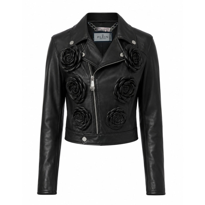 PHILIPP PLEIN Chaqueta biker de cuero FLOWER