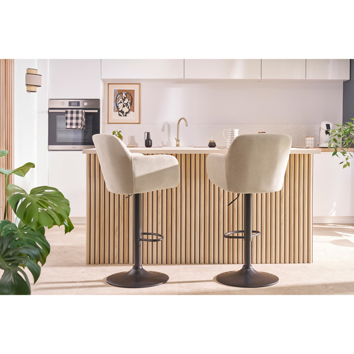 Tabourets de bar réglables en tissu velours bleu pétrole et métal noir (lot de 2) AMIKA