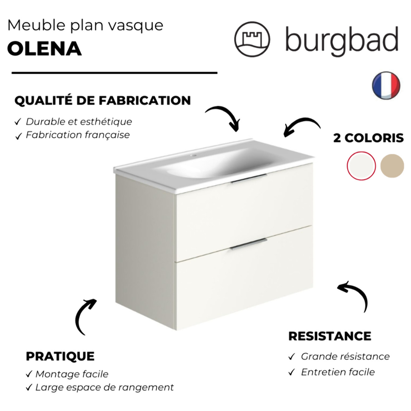 Meuble vasque 60 cm BURGBAD Olena chêne clair