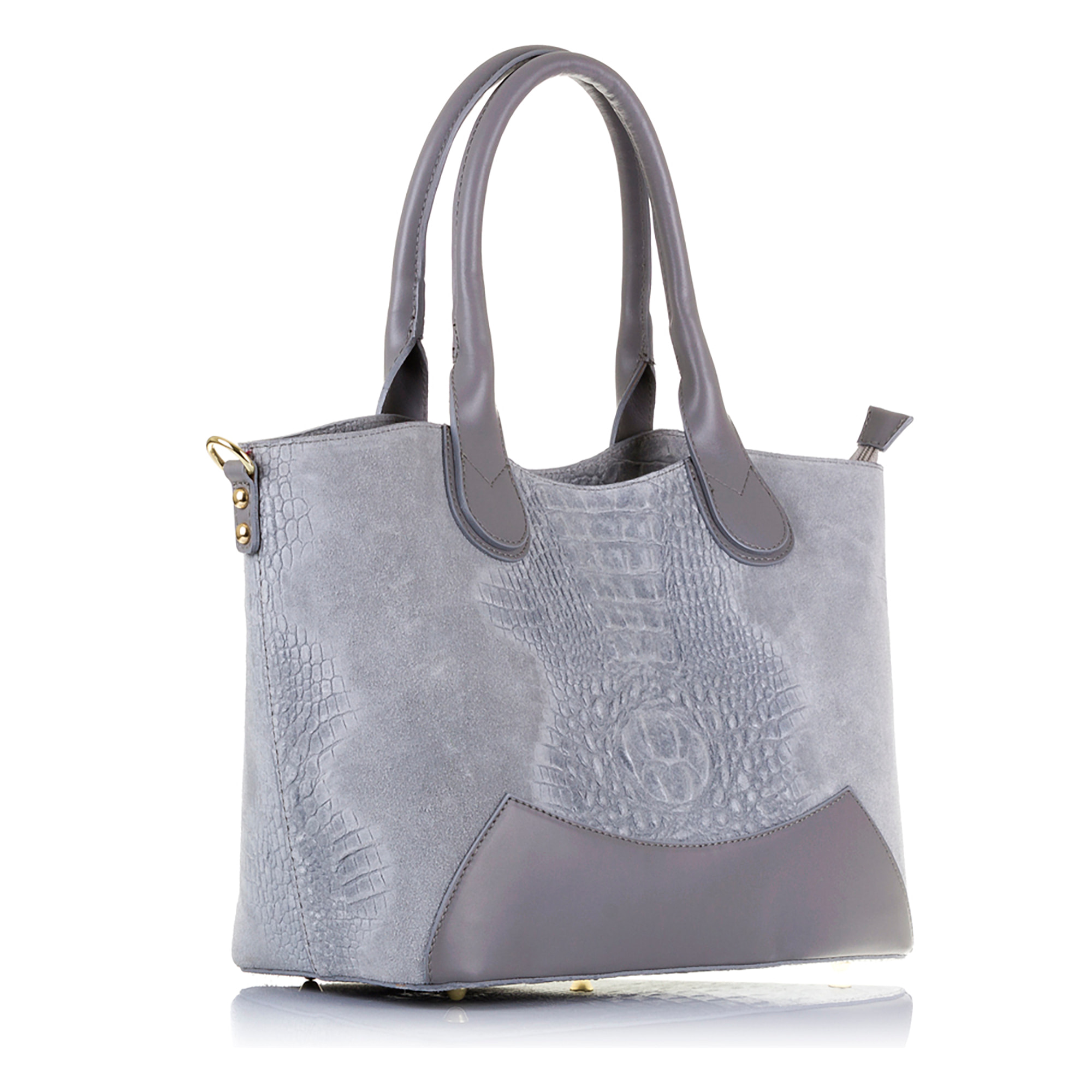 Vercurago Borsa tote Donna.Pelle autentica Camoscio Inciso Coccodrillo Ruga