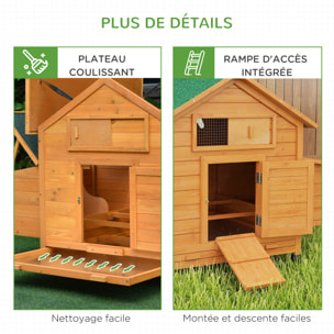 Poulailler cottage sur pied verrouillable toiture intégrale 6 pondoirs 150 x 100 x 96 cm bois pré-huilé