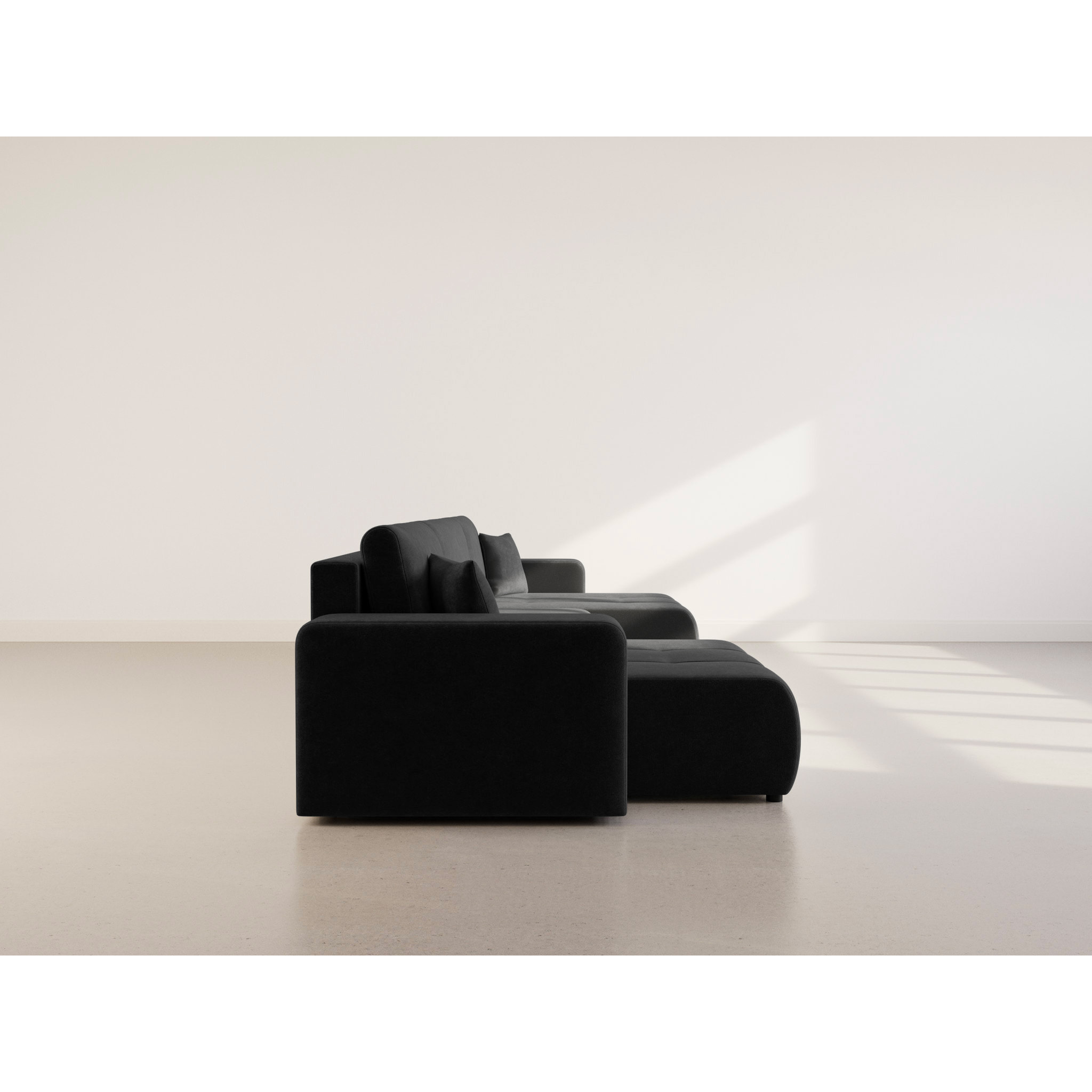 Nicole - Canapé panoramique en U 7 places convertible avec coffre en tissu - Gris Anthracite