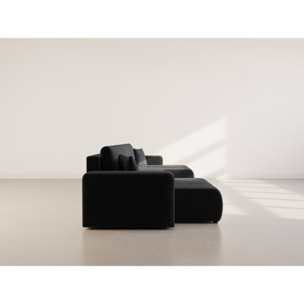 Nicole - Canapé panoramique en U 7 places convertible avec coffre en tissu - Gris Anthracite