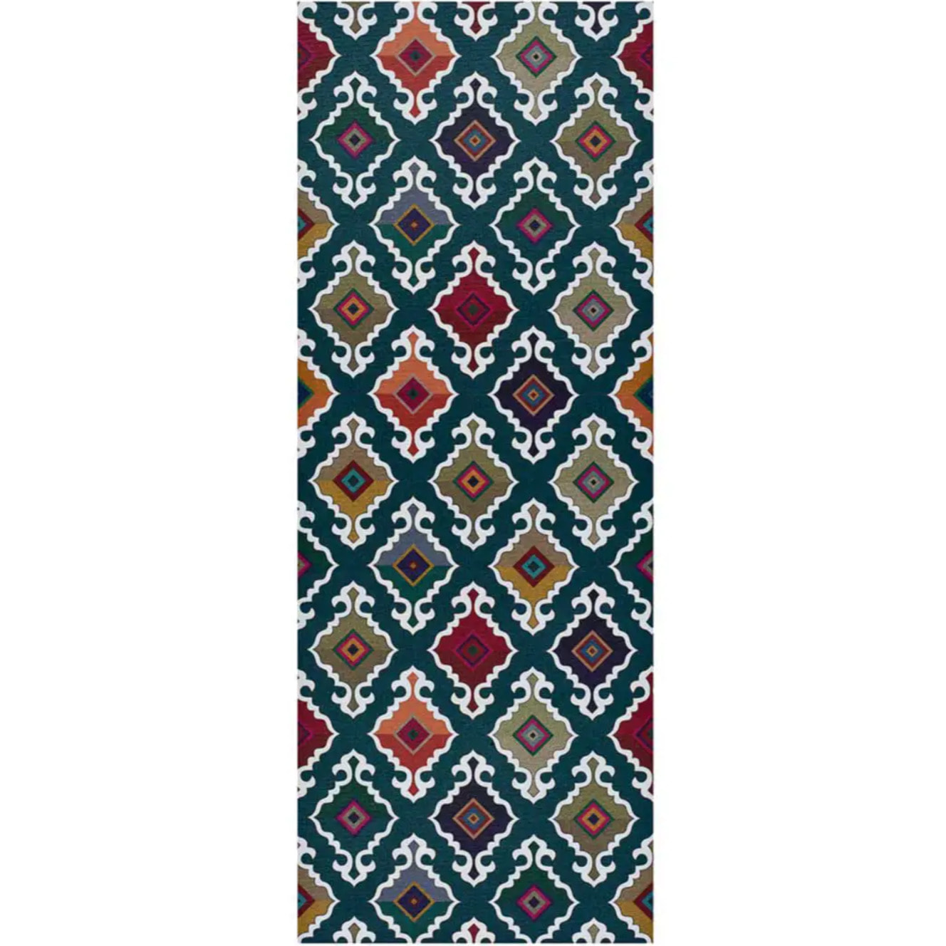 RICCI Alfombra vinílica de cocina dibujos étnicos en verde, varias medidas disponibles.