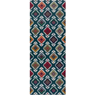 RICCI Alfombra vinílica de cocina dibujos étnicos en verde, varias medidas disponibles.